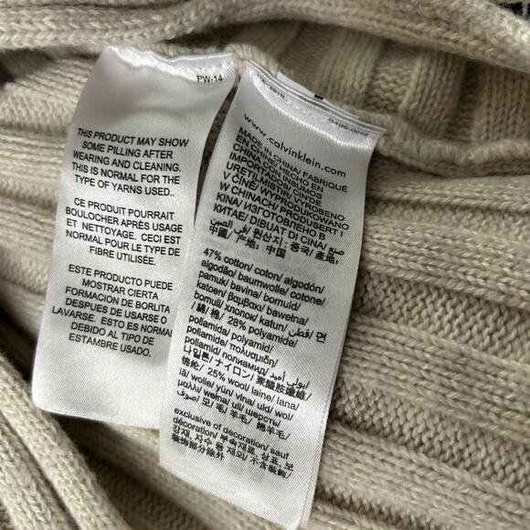 Calvin Klein Jeans Ribbed Cropped Turtleneck Sweater in Light Beige - Picture 5 of 5